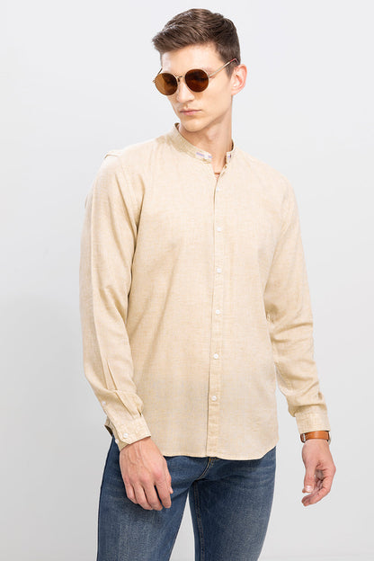 Tapped Collar Beige Linen Shirt | Relove