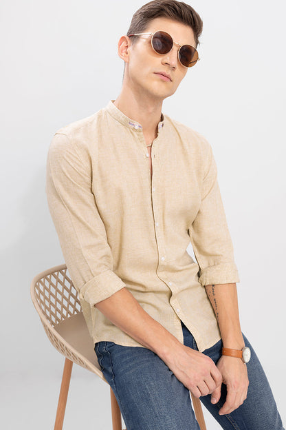 Tapped Collar Beige Linen Shirt | Relove