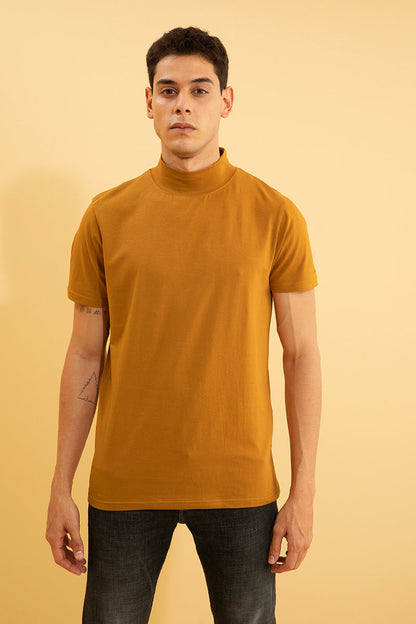 Solid Mustard Turtle Neck T-Shirt - SNITCH