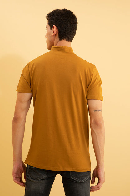 Solid Mustard Turtle Neck T-Shirt - SNITCH