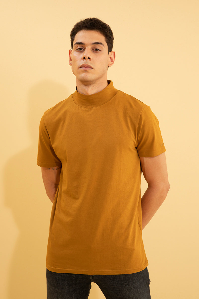 Solid Mustard Turtle Neck T-Shirt - SNITCH