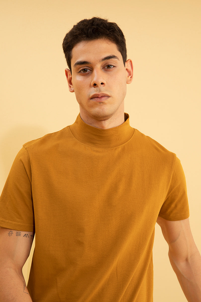 Solid Mustard Turtle Neck T-Shirt - SNITCH