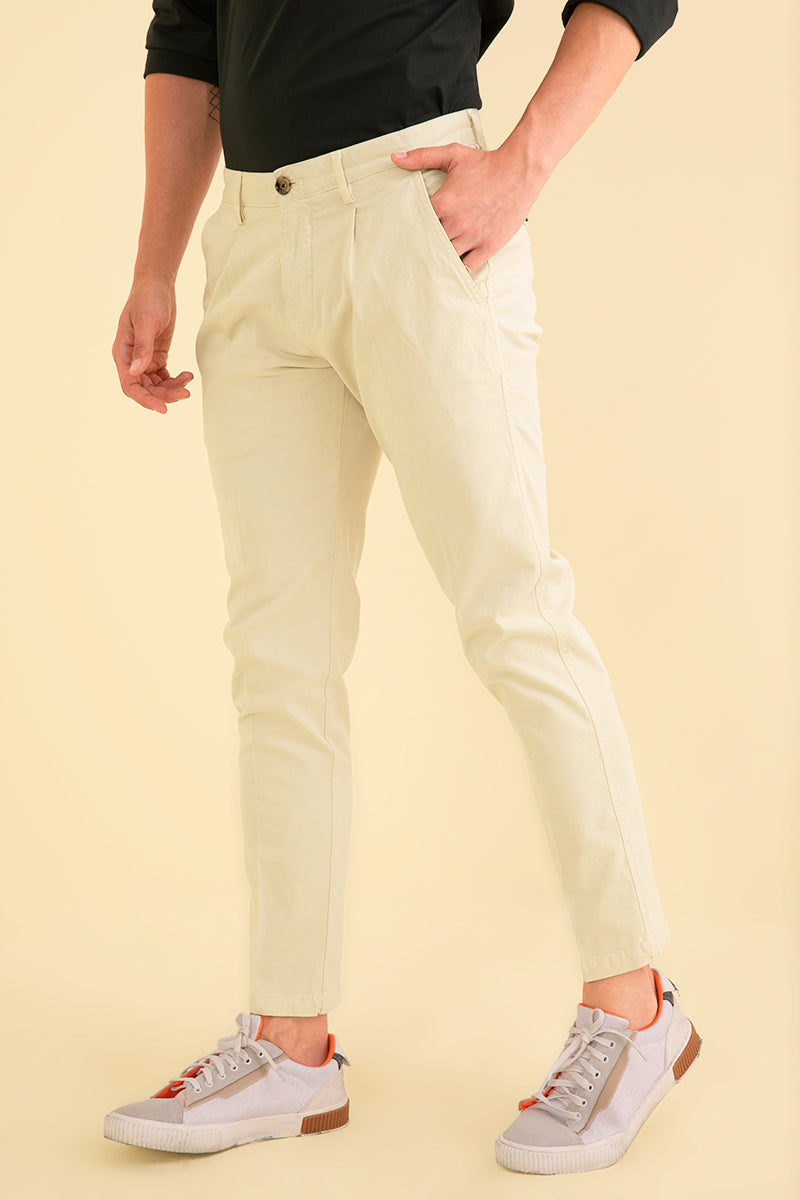 Pleated Cream Chino - SNITCH