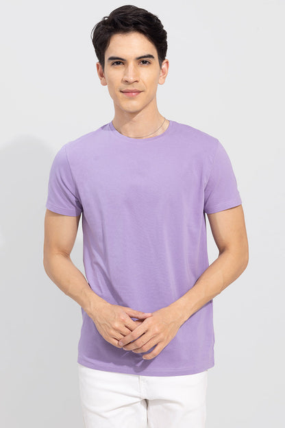 Lavender Solid 4 Way Stretch Crew Neck T-Shirt | Relove