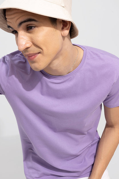 Lavender Solid 4 Way Stretch Crew Neck T-Shirt | Relove