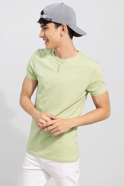 Tea Green Solid 4 Way Stretch Crew Neck T-Shirt | Relove