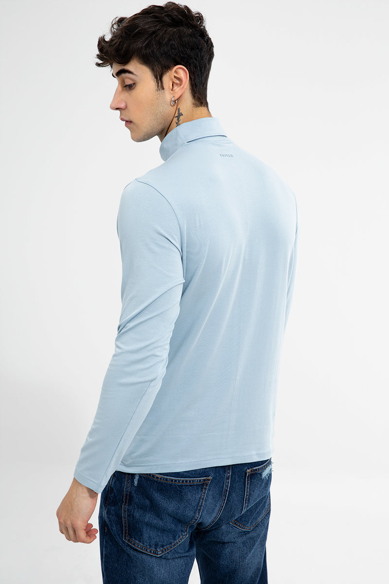 High Neck Sky Blue T-Shirt - SNITCH