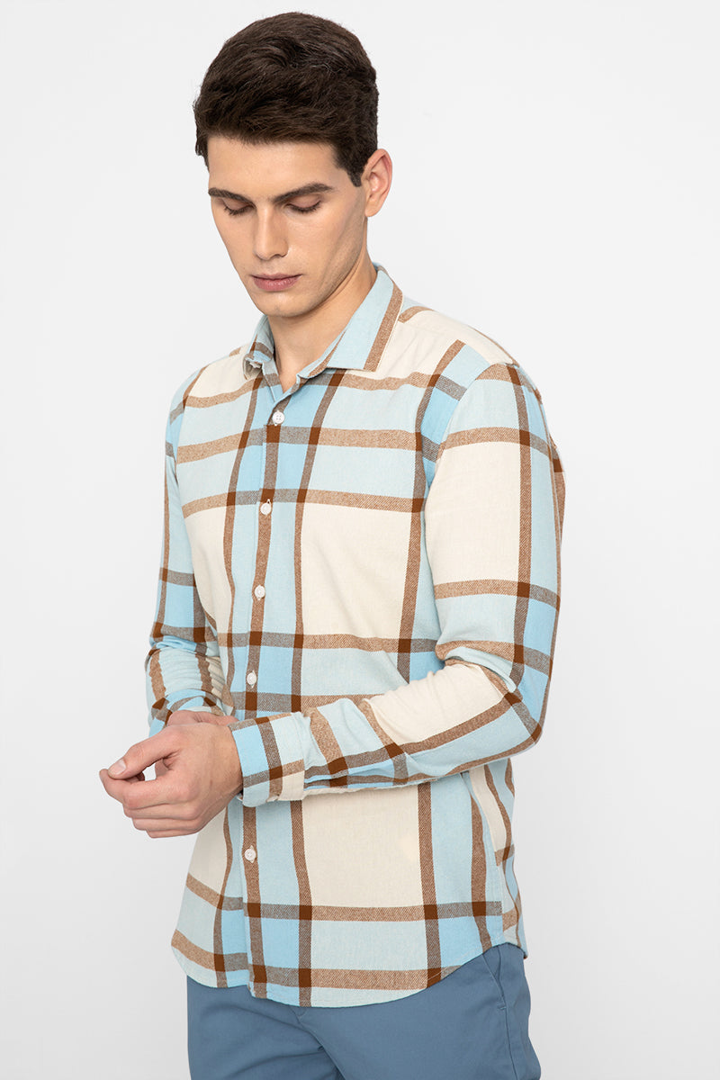Block Flannel Cream Shirt - SNITCH