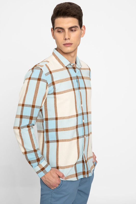 Block Flannel Cream Shirt - SNITCH