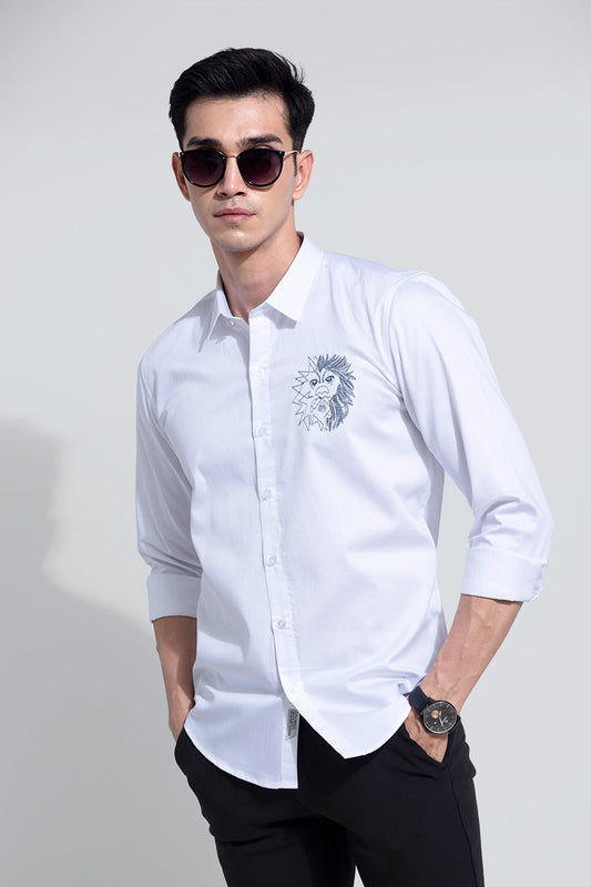 Kalahari Lion Embroidered White Shirt | Relove