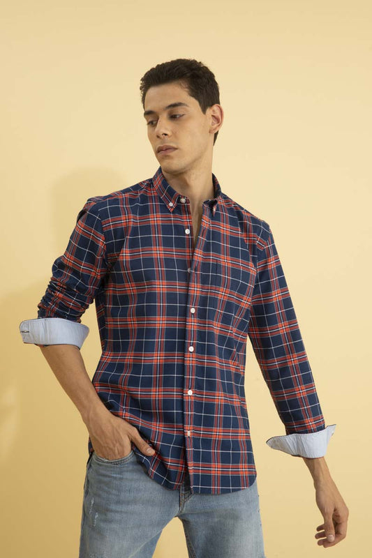 Chequer Navy Shirt - SNITCH