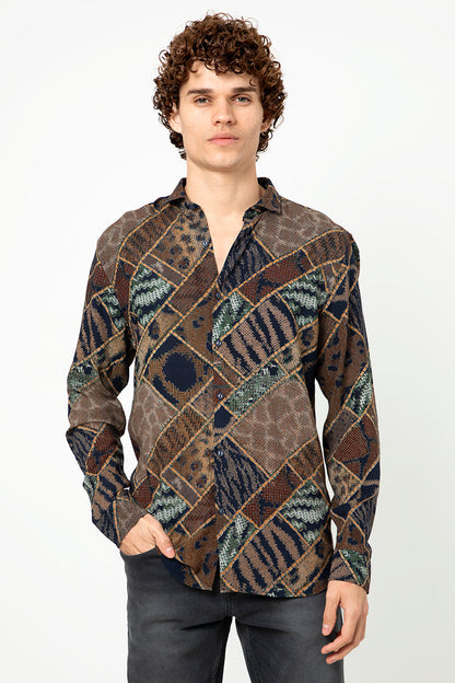 Brown Reptile Skin Print Shirt - SNITCH