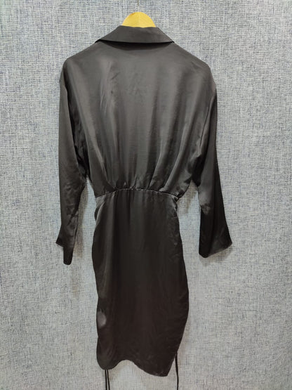 ZARA Solid Black Ruched Midi Dress | Relove