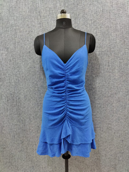 ZARA Aqua Blue Ruched Tie Up Midi Dress | Relove