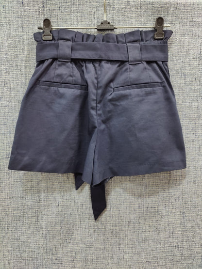 ZARA Dark Blue Pleated Front Tie-Up Shorts | Relove