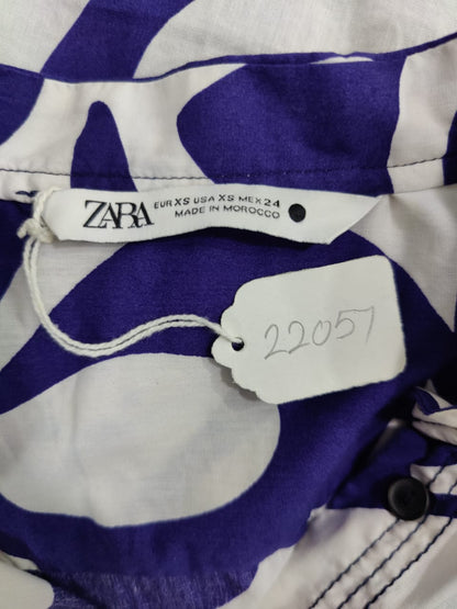 ZARA White And Blue Printed Shirt Dress | Relove