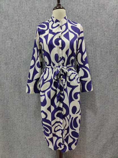 ZARA White And Blue Printed Shirt Dress | Relove