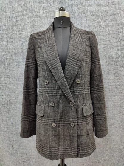 ZARA Dark Grey Plaid Coat | Relove