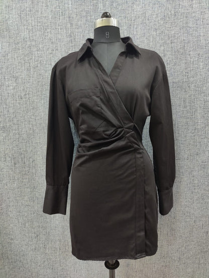 ZARA Black Ruched Full Sleeve Midi Dress | Relove
