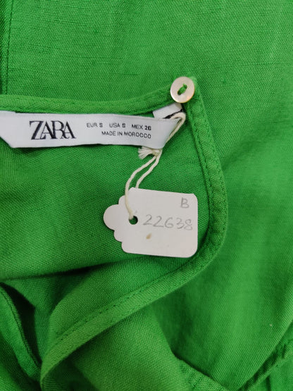 ZARA Pintuck Detail Sleeveless Green Top | Relove