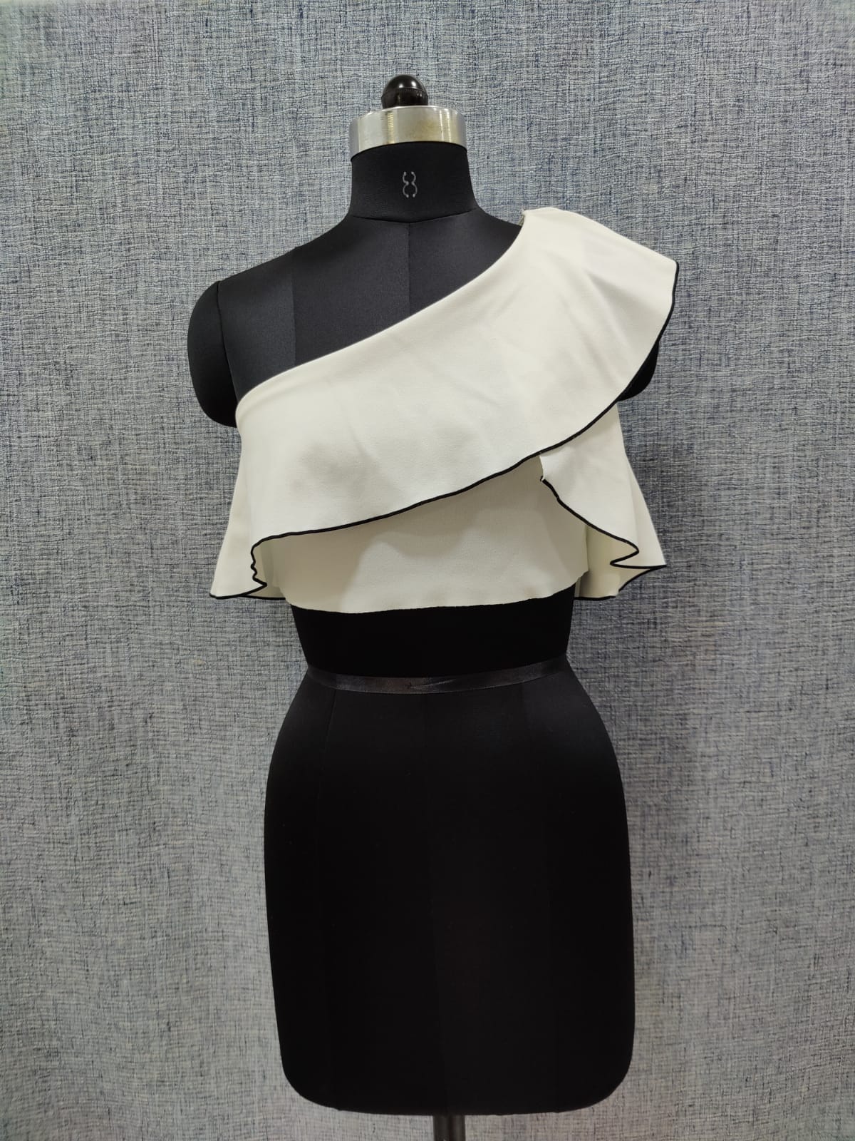 ZARA White And Black Bordered One Shoulder Crop Top | Relove