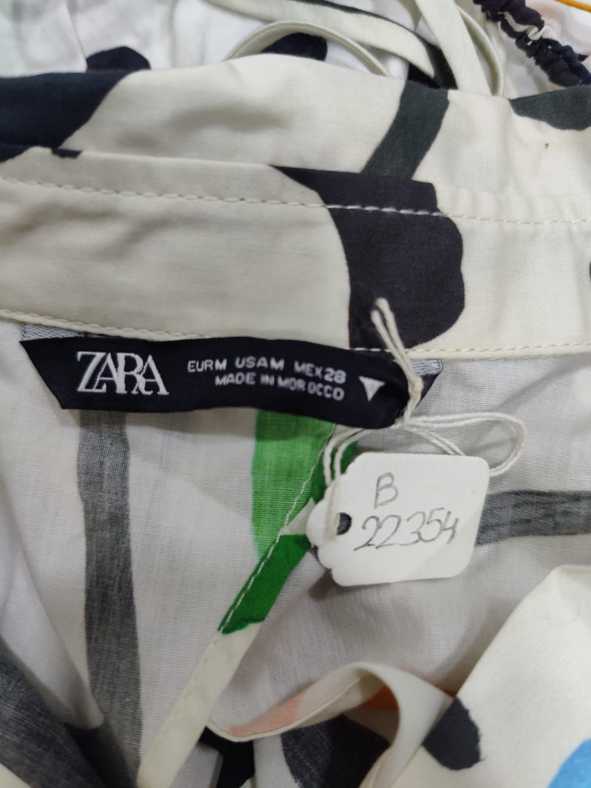 ZARA White Multicolor Print Crop Shirt | Relove