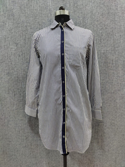 ZARA White & Blue Striped Oversized Shirt | Relove