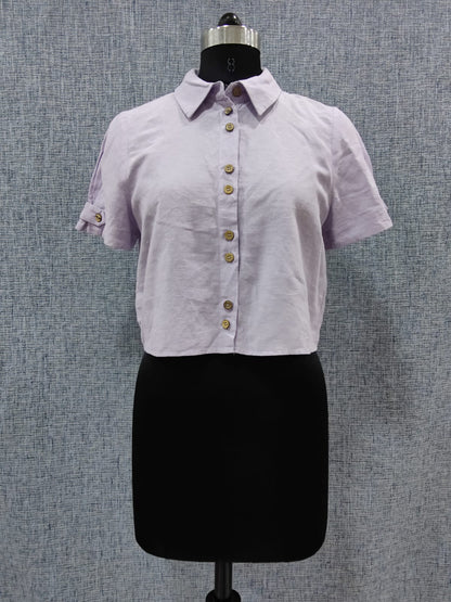 ZARA Lilac Linen Cropped Shirt | Relove