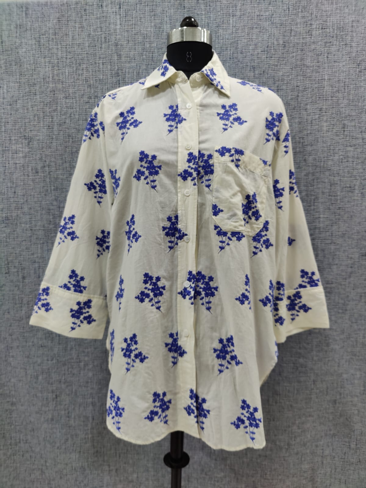 ZARA Blue Floral Embroidered Shirt | Relove