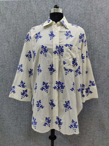 ZARA Blue Floral Embroidered Shirt | Relove