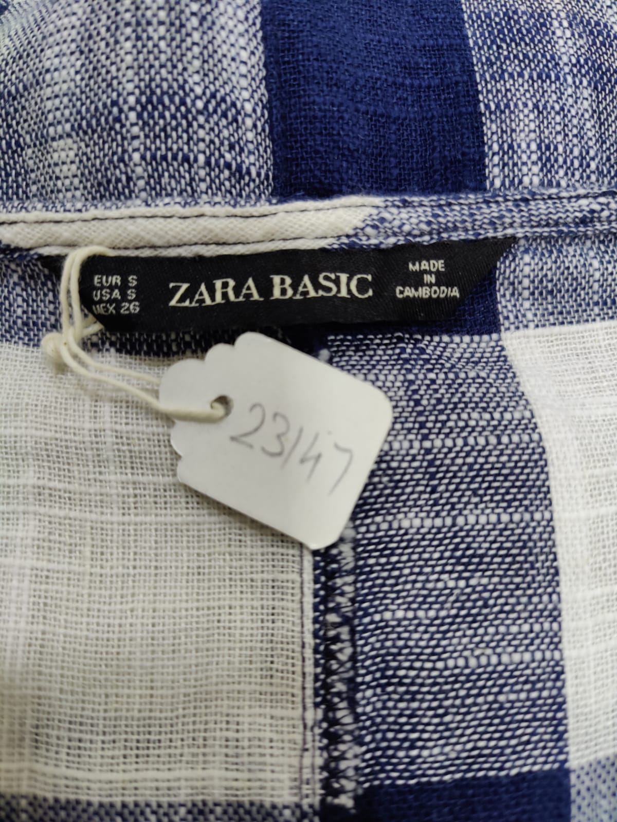 ZARA Blue & White Check Linen Blend Top | Relove