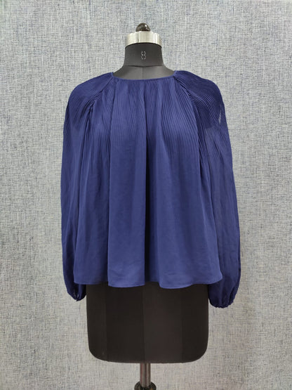 ZARA Dark Blue Set Pleated Puffed Sleeve Top | Relove