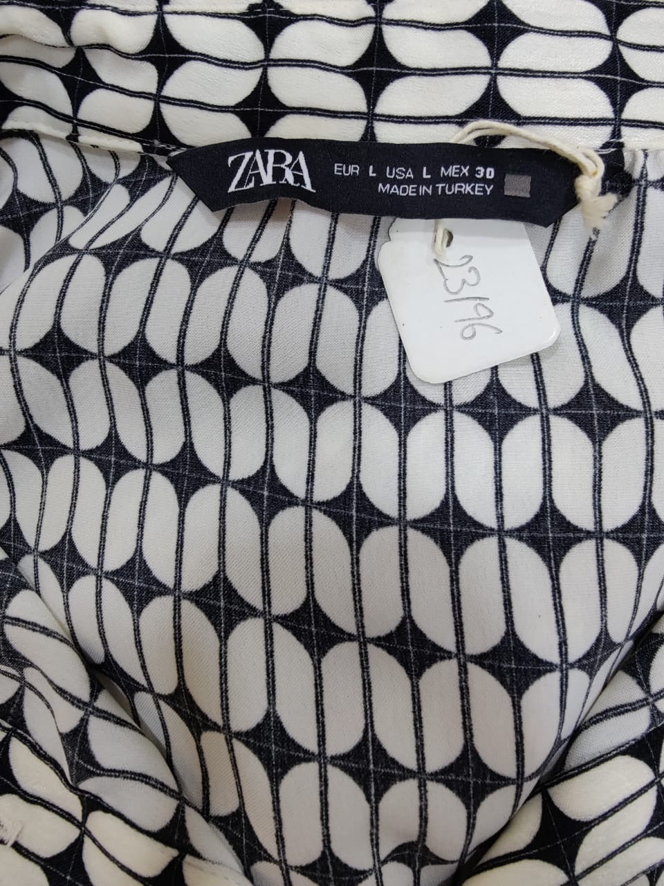 ZARA White & Black Geometric Printed Satin Shirt | Relove