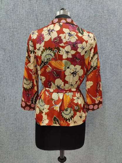 ZARA Rust Red Floral Print Wrap Top With Belt | Relove