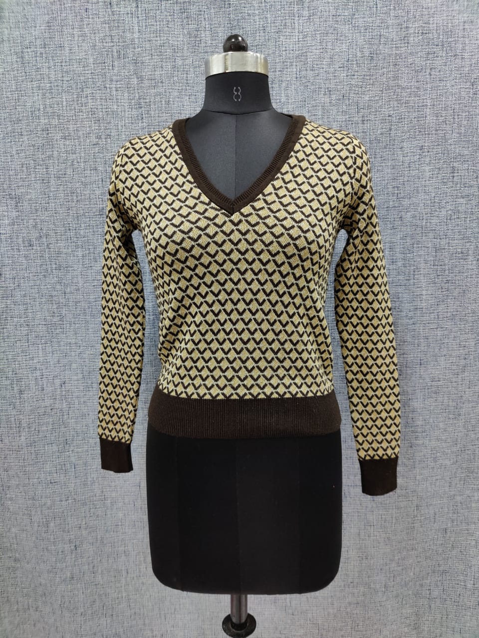 ZARA Brown Printed Knit V-neck Sweater | Relove