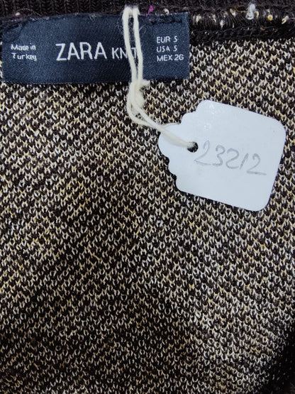 ZARA Brown Printed Knit V-neck Sweater | Relove