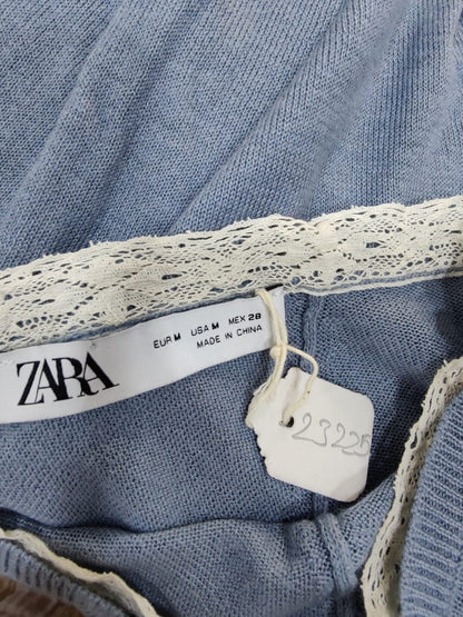 ZARA Blue White V-neck Knit Top | Relove