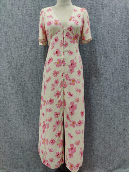 ZARA Cream And Pink Floral Button Dress | Relove