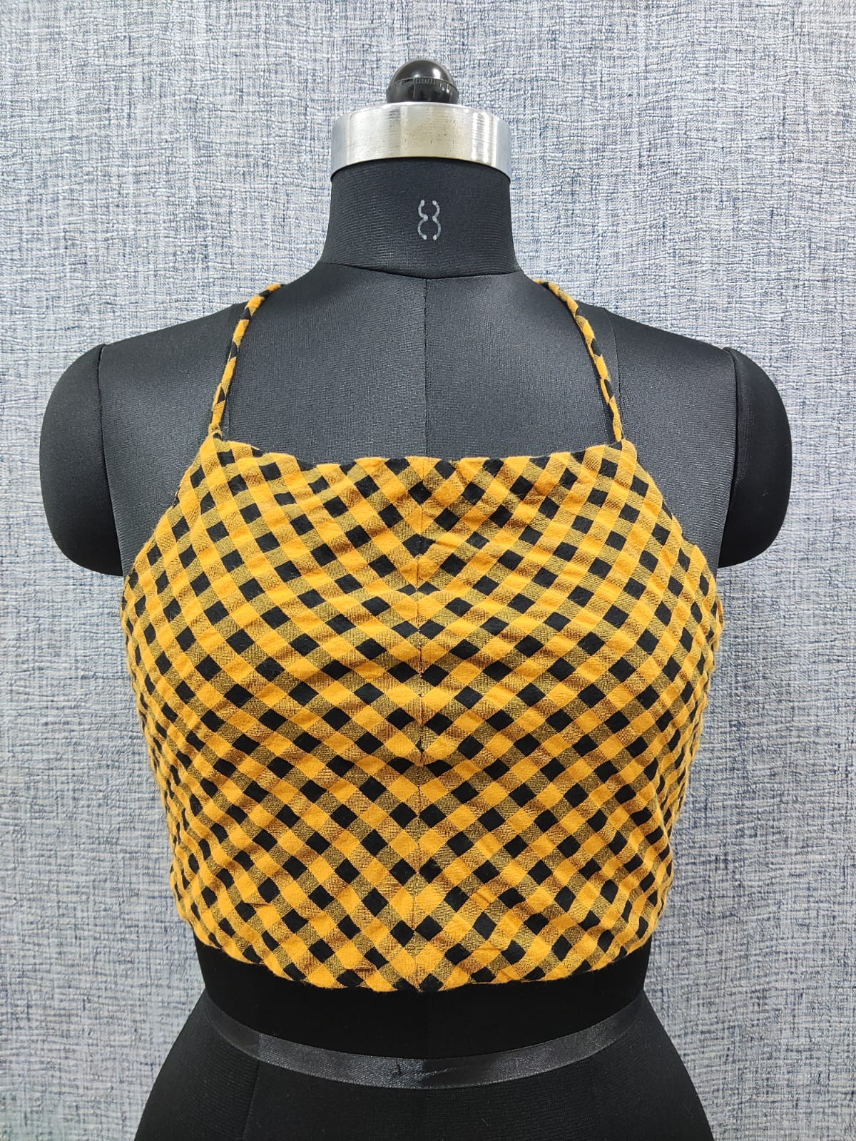 ZARA Mustarded Yellow And Black Plaid Tie Up Crop Top | Relove