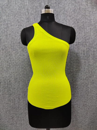 ZARA Neon Green One Shoulder Knit Crop Top | Relove