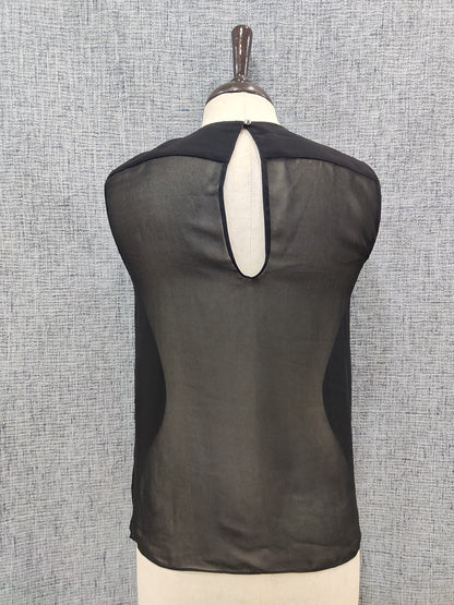 ZARA Sheer Black Front Set Pleated Sleeveless Top | Relove