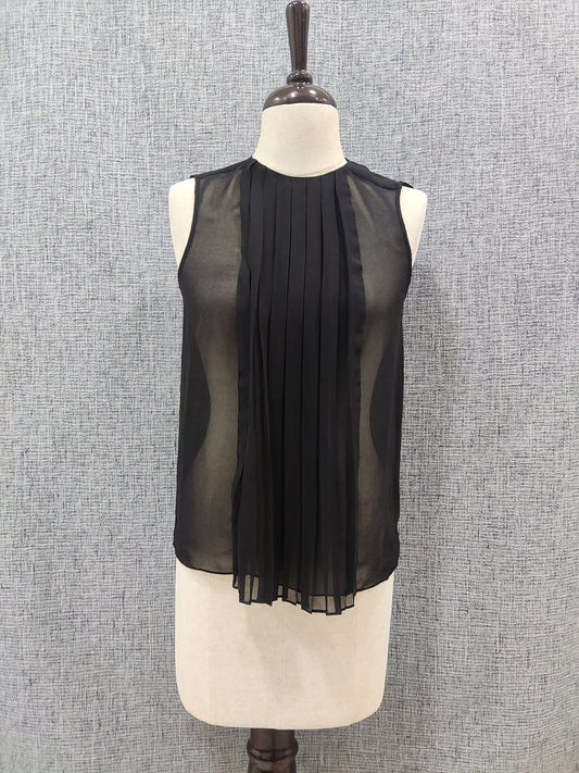 ZARA Sheer Black Front Set Pleated Sleeveless Top | Relove