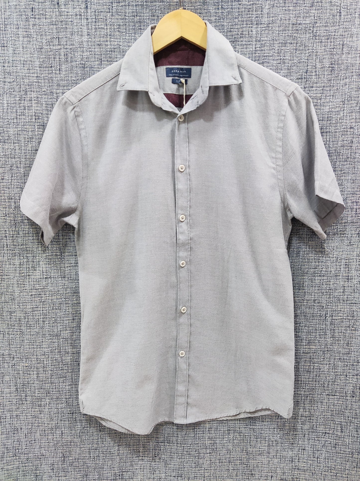 ZARA Solid Grey Half Sleeve Men Shirt | Relove