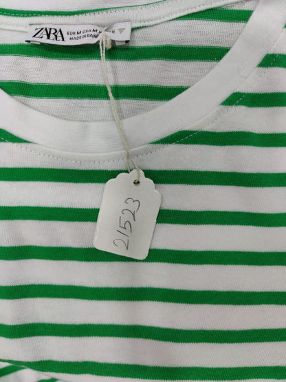 ZARA White And Green Strip Crop Top | Relove