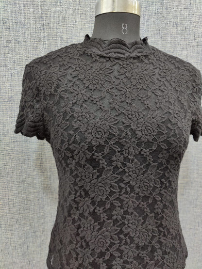 ZARA Black Lace Top with Scallop Sleeves | Relove