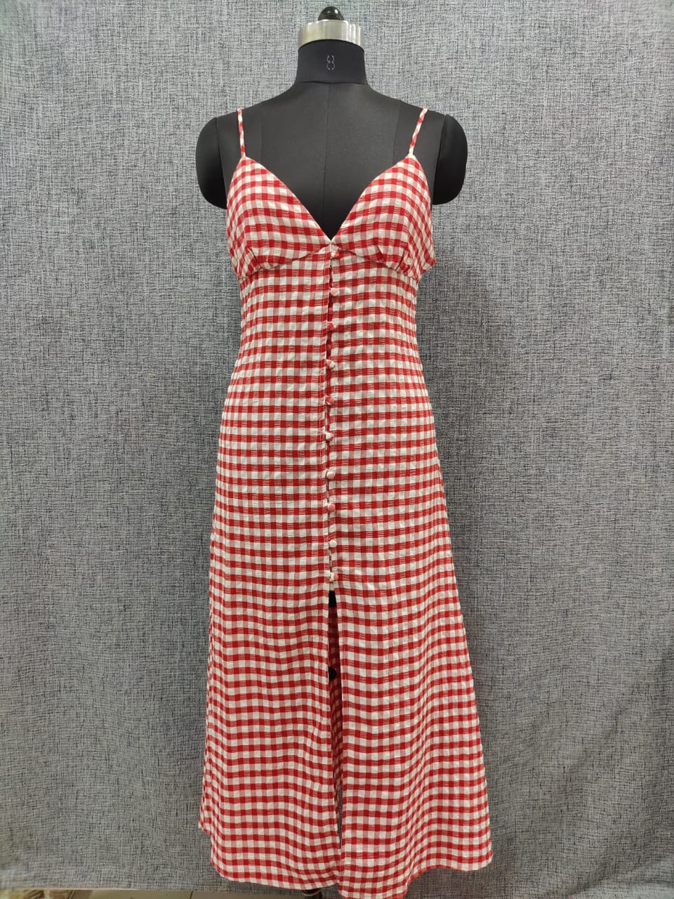 ZARA Red And White Checks Sleeveless Buttoned Dress | Relove
