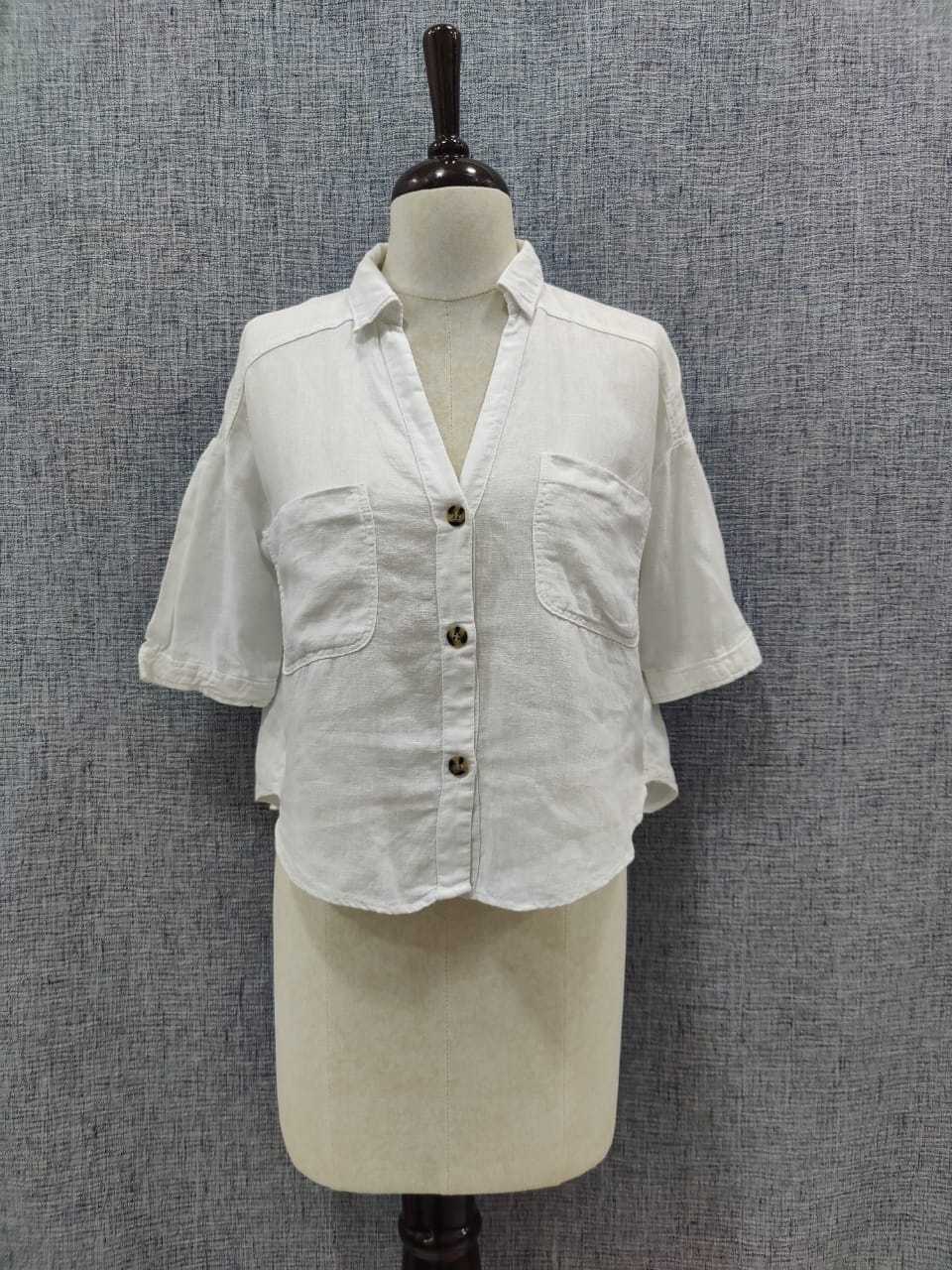 ZARA White V-neck Linen Crop Top | Relove