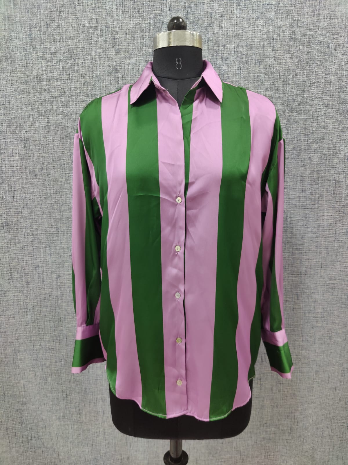 ZARA Light Purple And Green Strips Satin Shirt | Relove