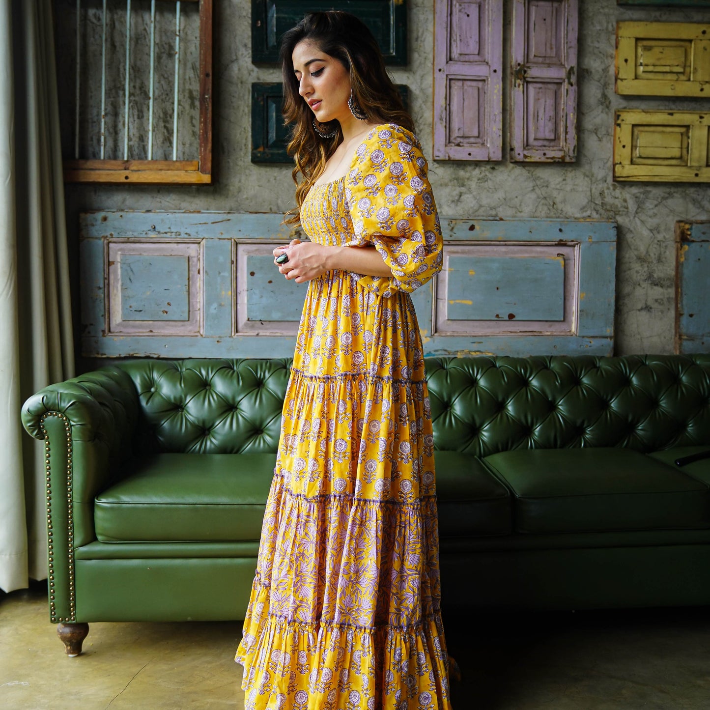 Mustard floral long dress