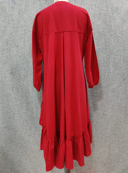 ZARA Red Long Full Sleeves Frill Dress | Relove